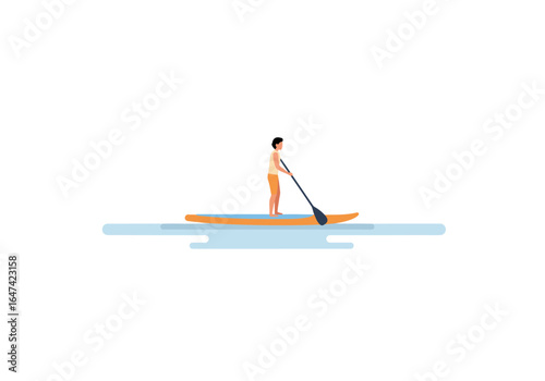 Person Paddleboarding on Water with Paddle in Hand