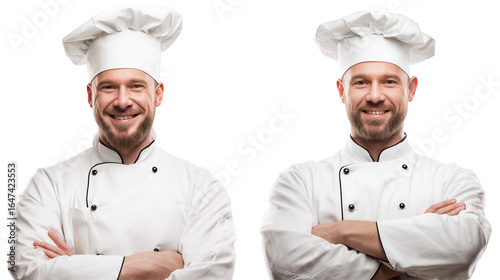 Two smiling chefs in uniforms