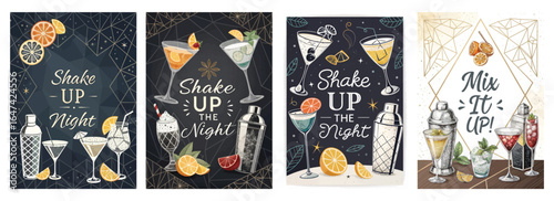 Colorful cocktail illustrations promoting a fun night of mixing drinks.