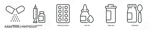 Medicine thin line icon set. Pharmacy, healthcare, drug minimal editable stroke icons