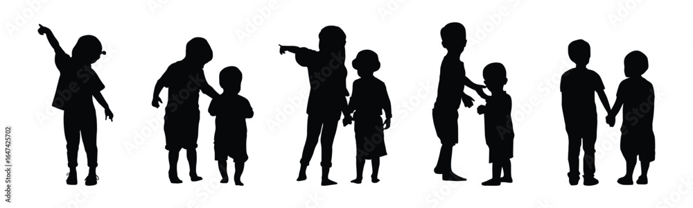 Silhouette of Children Playing Together Silhouette of Children Playing Together