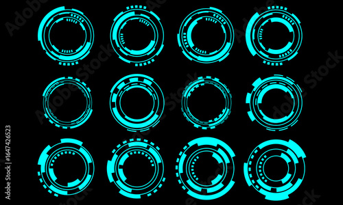 Set of sci fi blue circle and frame user interface elements technology futuristic design modern creative on black background vector