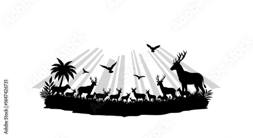 majestic deer herd silhouette peaceful wildlife scene for conservation nature and ecofriendly branding designs