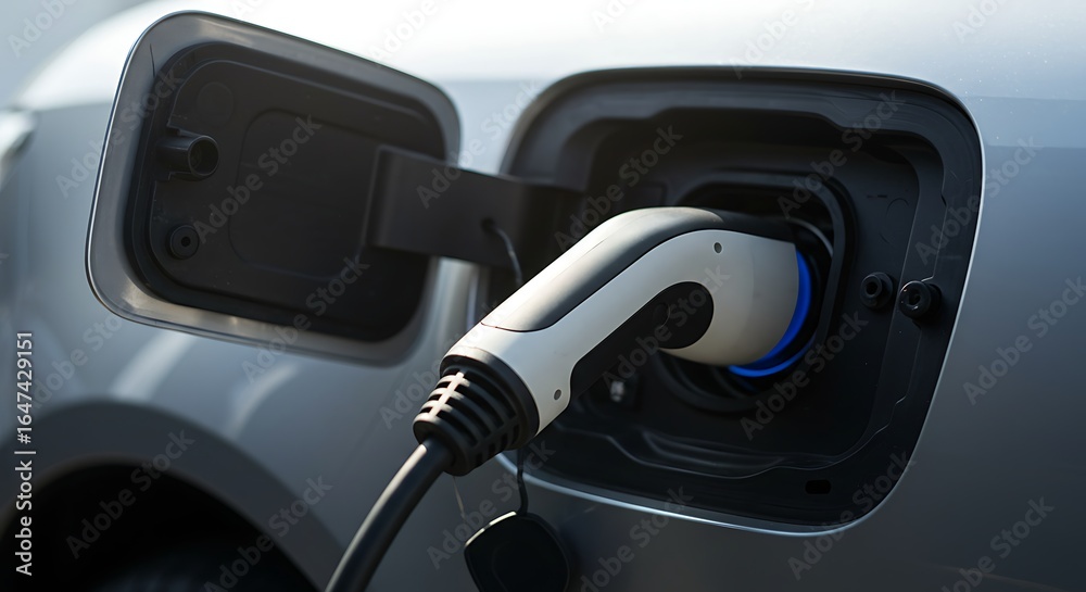 Electric Vehicle Charging: Close-up of Plug Connection Electric Vehicle Charging: Close-up of Plug Connection
