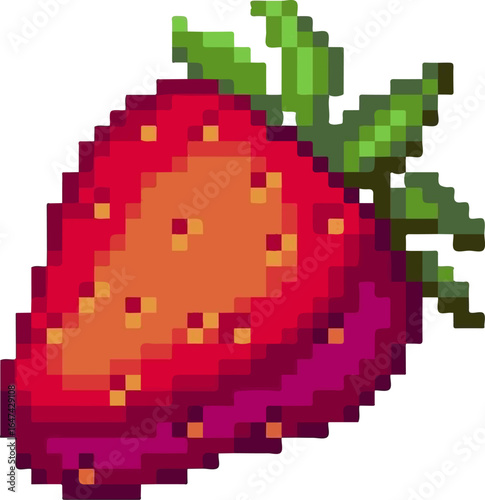 strawberry with pixel art style series 