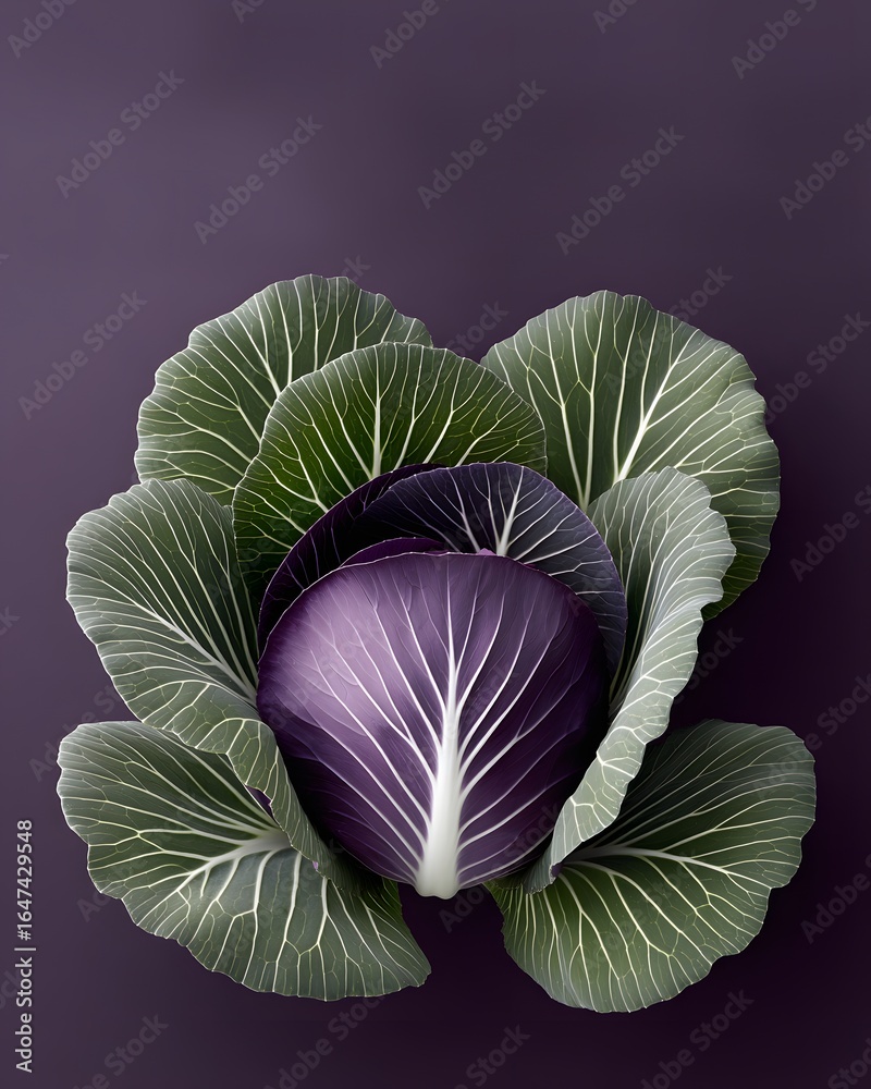 Obraz premium Purple and green cabbage close-up on violet background