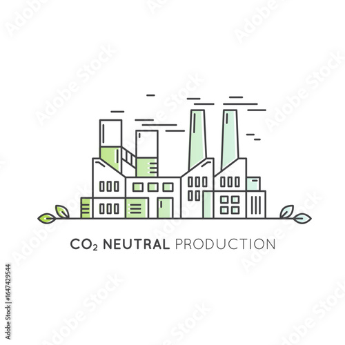 CO2 emissions capture vector illustration icon, factory, logistics, trucks, carbon neutral concepts, renewable energy, emission reduction, climate change, eco-friendly industry, cloud, green, eco
