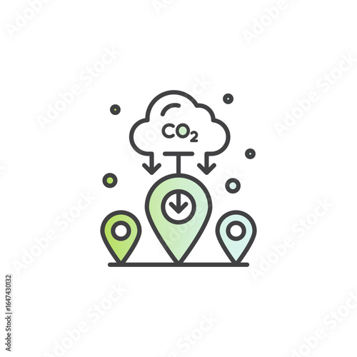 CO2 emissions capture vector illustration icon, factory, logistics, trucks, carbon neutral concepts, renewable energy, emission reduction, climate change, eco-friendly industry, cloud, green, eco
