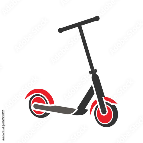 Black and red kick scooter graphic with white background transport vehicle