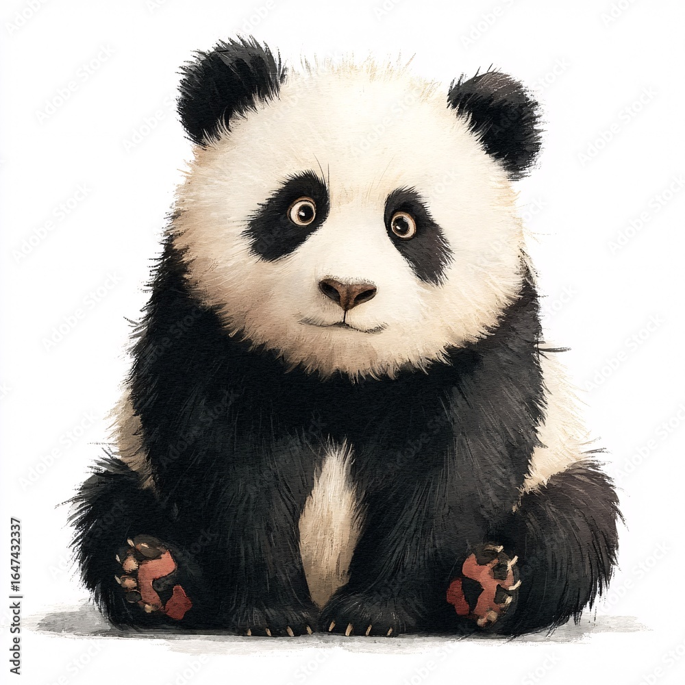 Fototapeta premium Adorable panda sitting peacefully on a pure white background