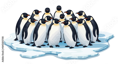 a huddle of emperor penguins on melting ice illustrating climate change teamwork and environmental conservation efforts