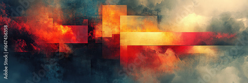 Fiery Abstract Geometric Art with Vibrant Red and Orange Tones