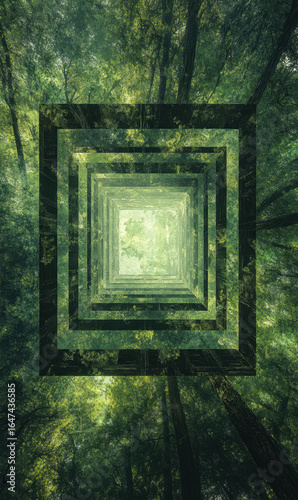 Green Forest Tunnel Of Squares With Bright Sunlight
