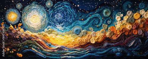Vibrant Cosmic Galaxy Painting with Gold and Blue Swirls
