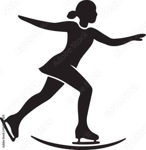Silhouette of Figure Skating: A graceful silhouette of a female figure skater in mid-action, elegantly gliding across the ice, capturing the art of ice skating.