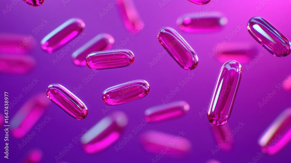 Colorful abstract representation of capsules floating in a vibrant background. Colorful abstract representation of capsules floating in a vibrant background.