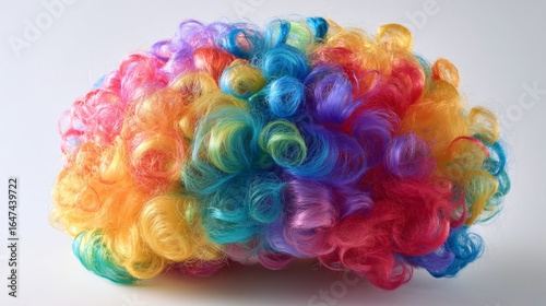 Vibrant Colorful Clown Wig on White Background for Playful and Creative Concepts