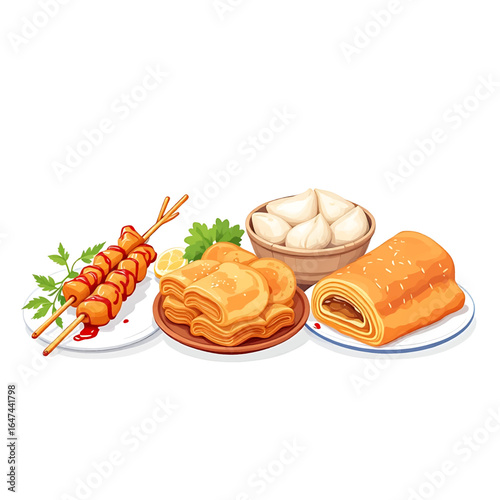 Delicious assortment of Asian street food delights presented beautifully for culinary inspiration