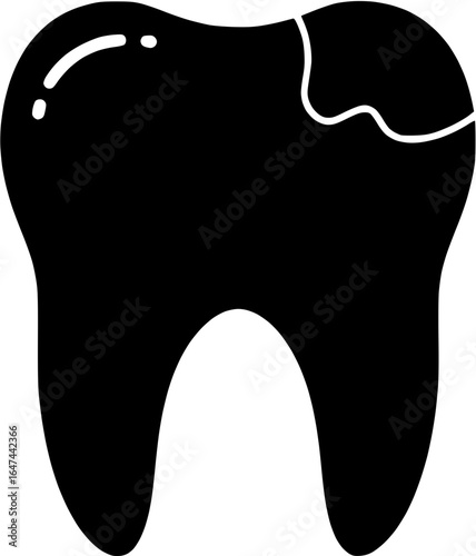 Damaged Tooth Silhouette: Dental Health Icon
