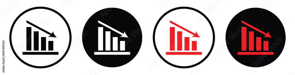Downward Trend Arrow Icon – Falling Bar Chart, Business Loss & Decrease Concept. Downward Trend Arrow Icon – Falling Bar Chart, Business Loss & Decrease Concept.