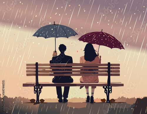 雨降る日のベンチ風景