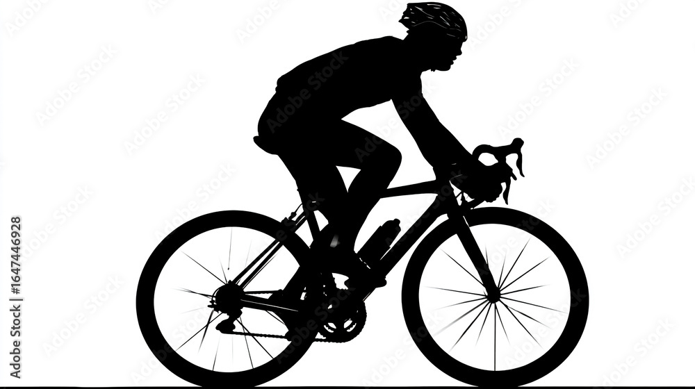 Naklejka premium Cyclist on the road bike silhouette vector on white background