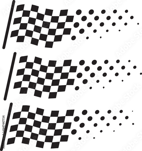 black and white checkered racing flags vector illustration with motion dots finish line competition symbol