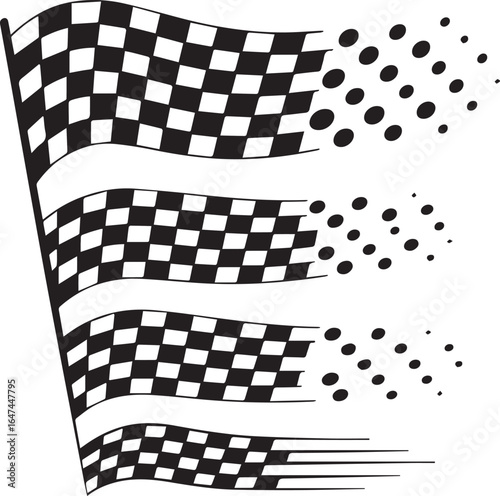 dynamic race finish line flag icon vector art with trailing dots and fluid motion for motorsport and competition