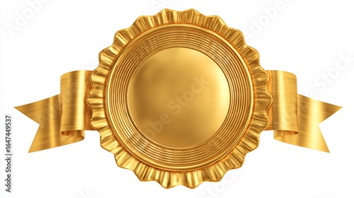 Elegant Golden Seal with Gold Ribbons Isolated on White Background