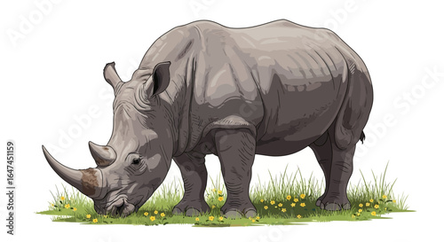 majestic white rhino grazing serene wildlife illustration for conservation education or african safari designs