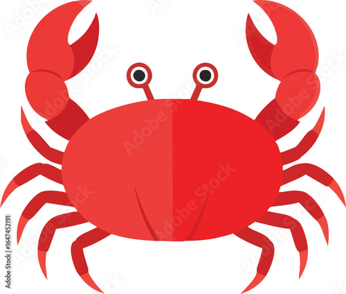 A bright red crab with large claws raised, presented in a simple, flat, cartoon-like illustration style.