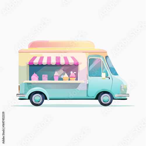 Cute ice cream truck illustration with pastel colors, perfect for summer treats and sweet cravings!