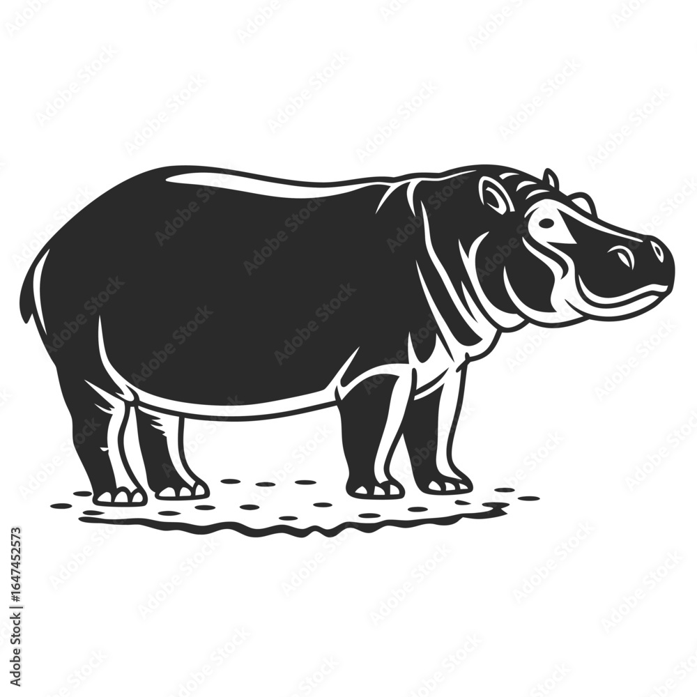 Obraz premium Vector Illustration Of Back and white Hippopotamus Silhouette – Isolated on White Background