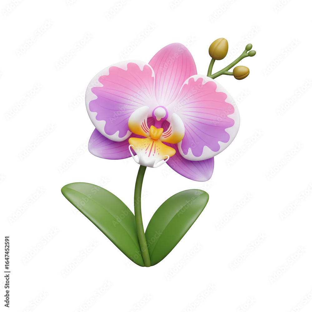 Naklejka premium Vibrant orchid blossom artwork with layered petals presented on clean backdrop