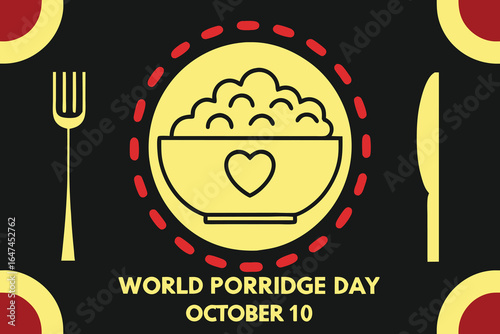 World Porridge Day October 10 Celebration with Fork Knife and Bowl Keywords: World Porridge Day
