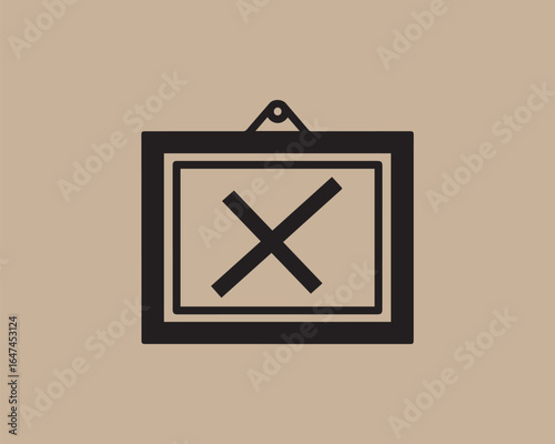 Framed cross mark icon against a neutral background