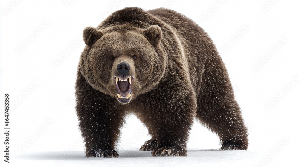 Fototapeta premium Majestic Brown Grizzly Bear Roaring Aggressively - Powerful Wildlife Photography