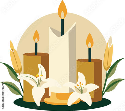 Candlelight and Cross – All Saints’ Day Religious Illustration