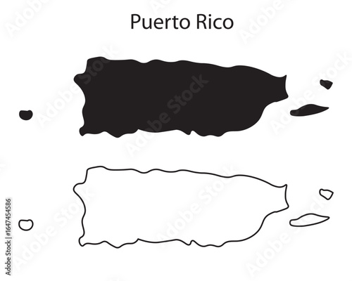 Simple Puerto Rico map silhouette vector. Clean black outline of Caribbean island territory, perfect for infographics, prints, and design use
