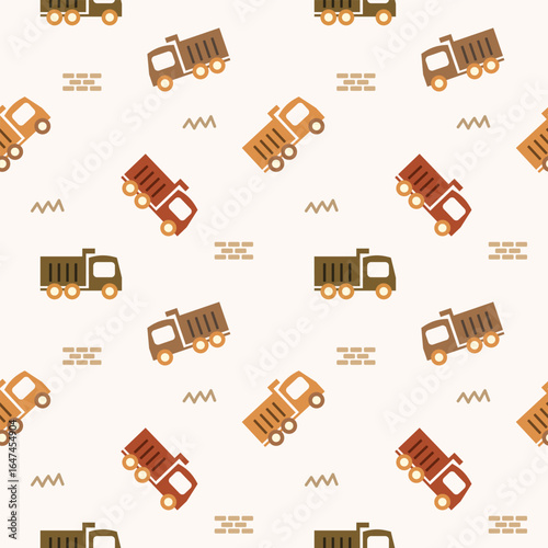 Truck colorful cartoon so cute. On wall background. Pattern seamless vector illustration. 