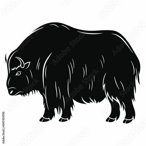 Vector Illustration Of Back and white Bison Silhouette – Isolated on White Background