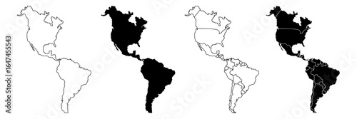 America  map,America Continent vector map in white background.America map background with country.America  political map. High detailed. Solid simple style. Black and white. Vector editable.
