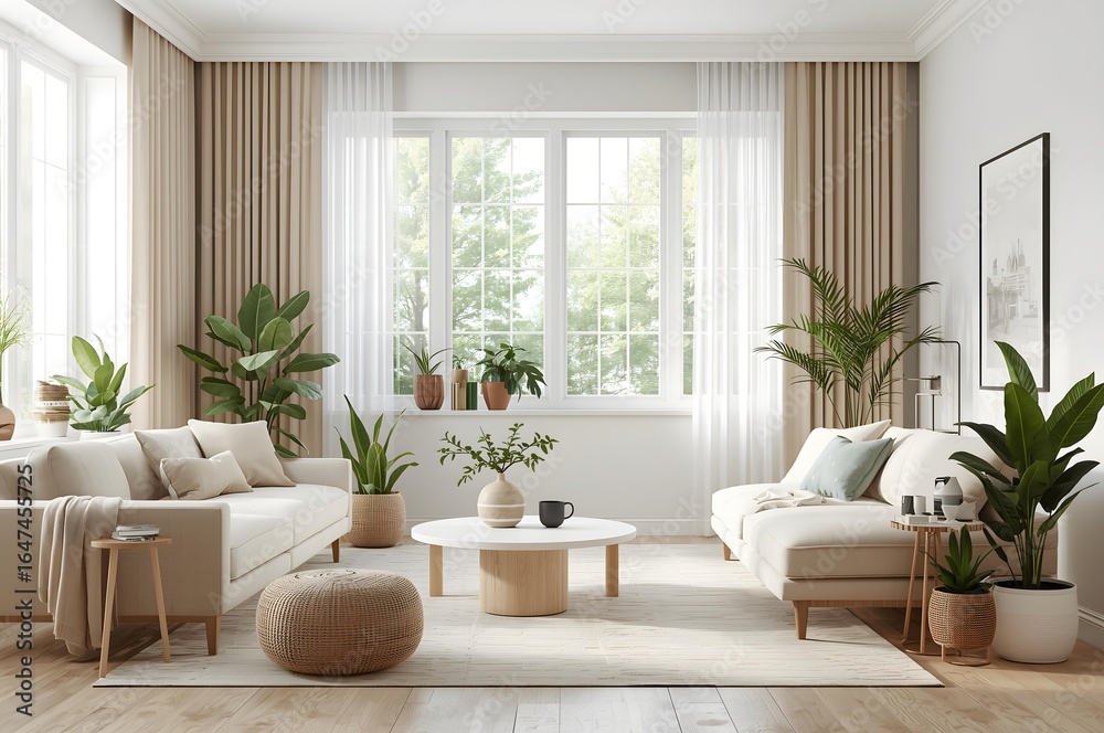 Fototapeta premium Scandinavian Living Room with Large Window