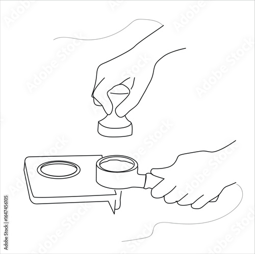 grinding coffee. making coffee.Tamping Coffee Barista hand Cafe Hand drawn line art