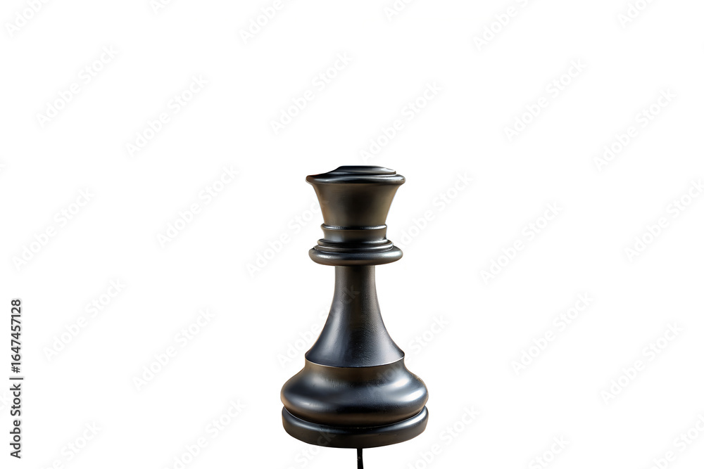 Fototapeta premium A single black queen chess piece isolated on a white background in a studio setting for a game