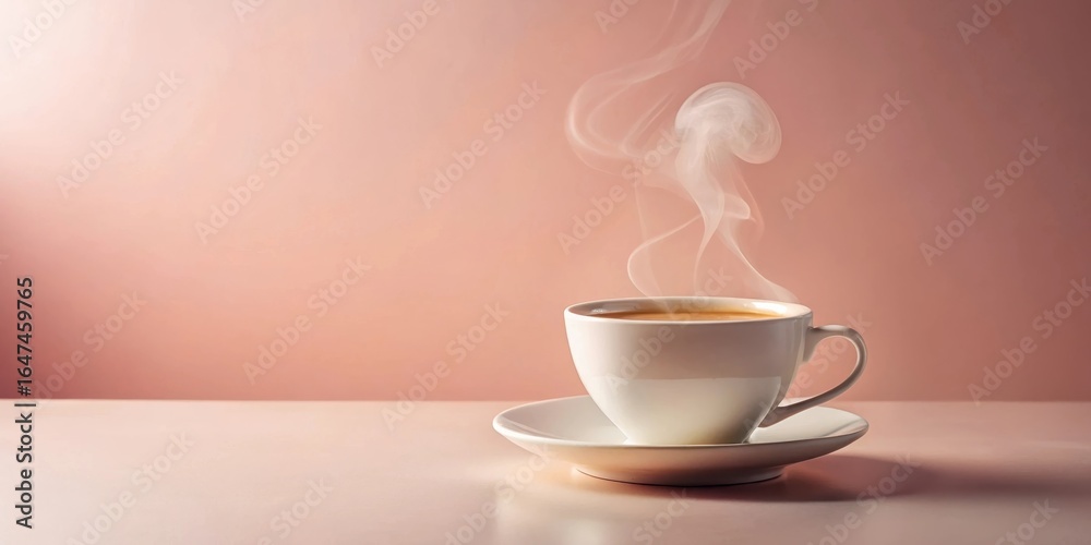 Obraz premium Aromatic steam rises from a cup of hot beverage on a minimalist surface