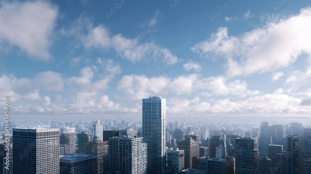 Fototapeta premium Impressive office tower skyline during business hours under a bright daylit sky