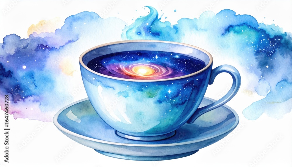 Fototapeta premium Watercolor Cup Of Tea With Galaxy Inside