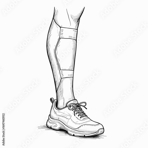 Outline of foot with ankle splint and athletic shoe for recovery  