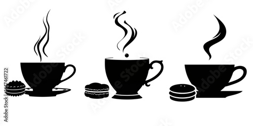 Elegant coffee silhouette with macarons for cafe menu design, modern coffee break concept